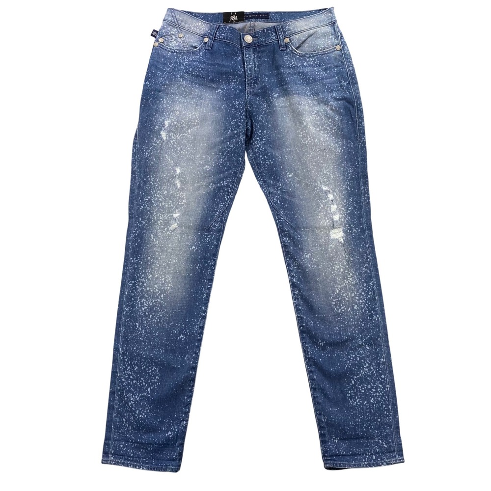 Rock Republic Women's Size 8 Boyfriend Jeans Blue‎ Distressed Speckled Wash